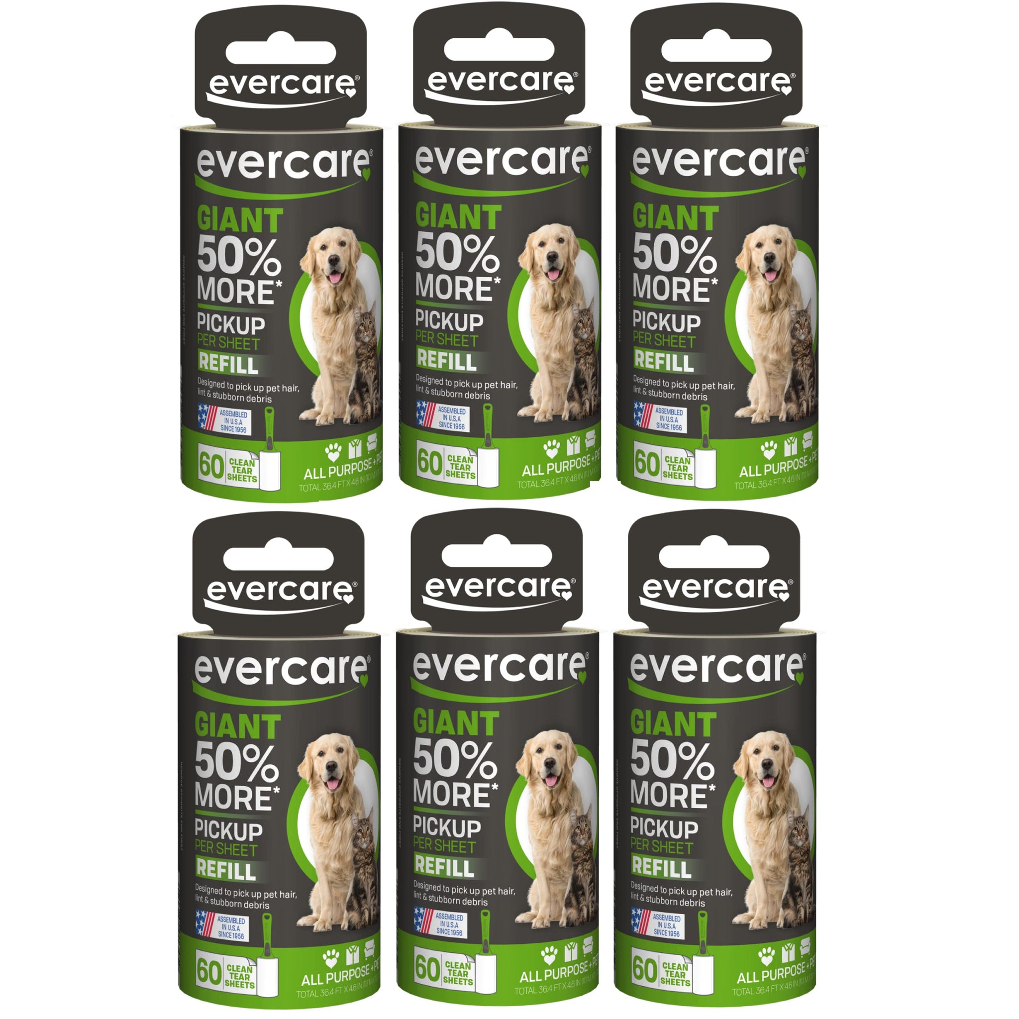 Evercare Giant PET Hair Roller REFILL - 6 Pack
