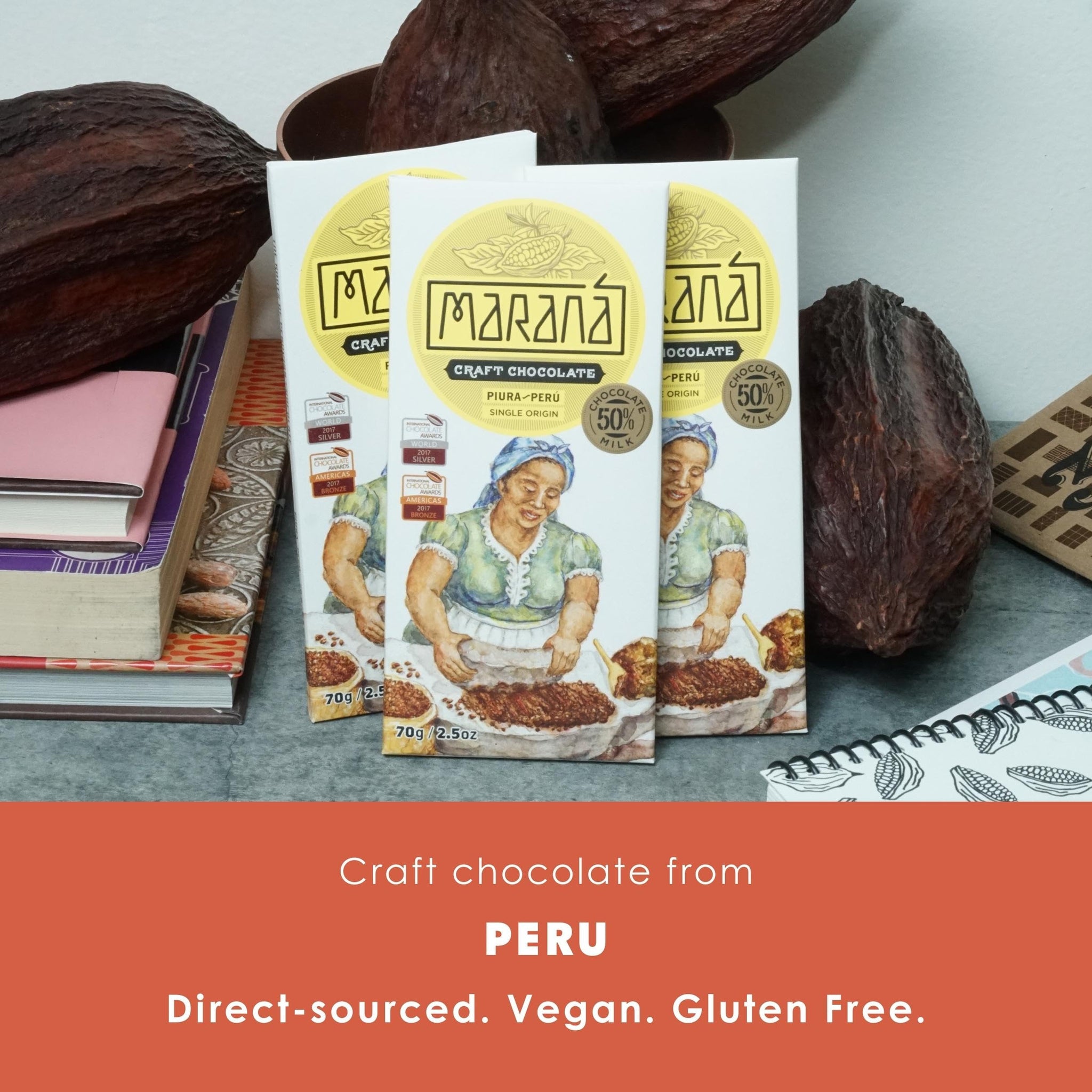 Maraná Chocolate Piura 50% Milk Chocolate 3 Pack - Organic Peruvian Single Origin Chocolate | Premium Bean-to-Bar | Soy Free & Gluten Free