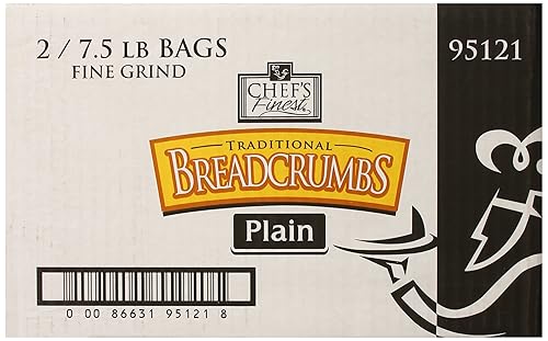Chef's Finest Traditional Bread Crumbs | 7.5-lbs. (Pack of 2) | Fine Grind, Plain Breadcrumbs for Cooking, Baking & Frying