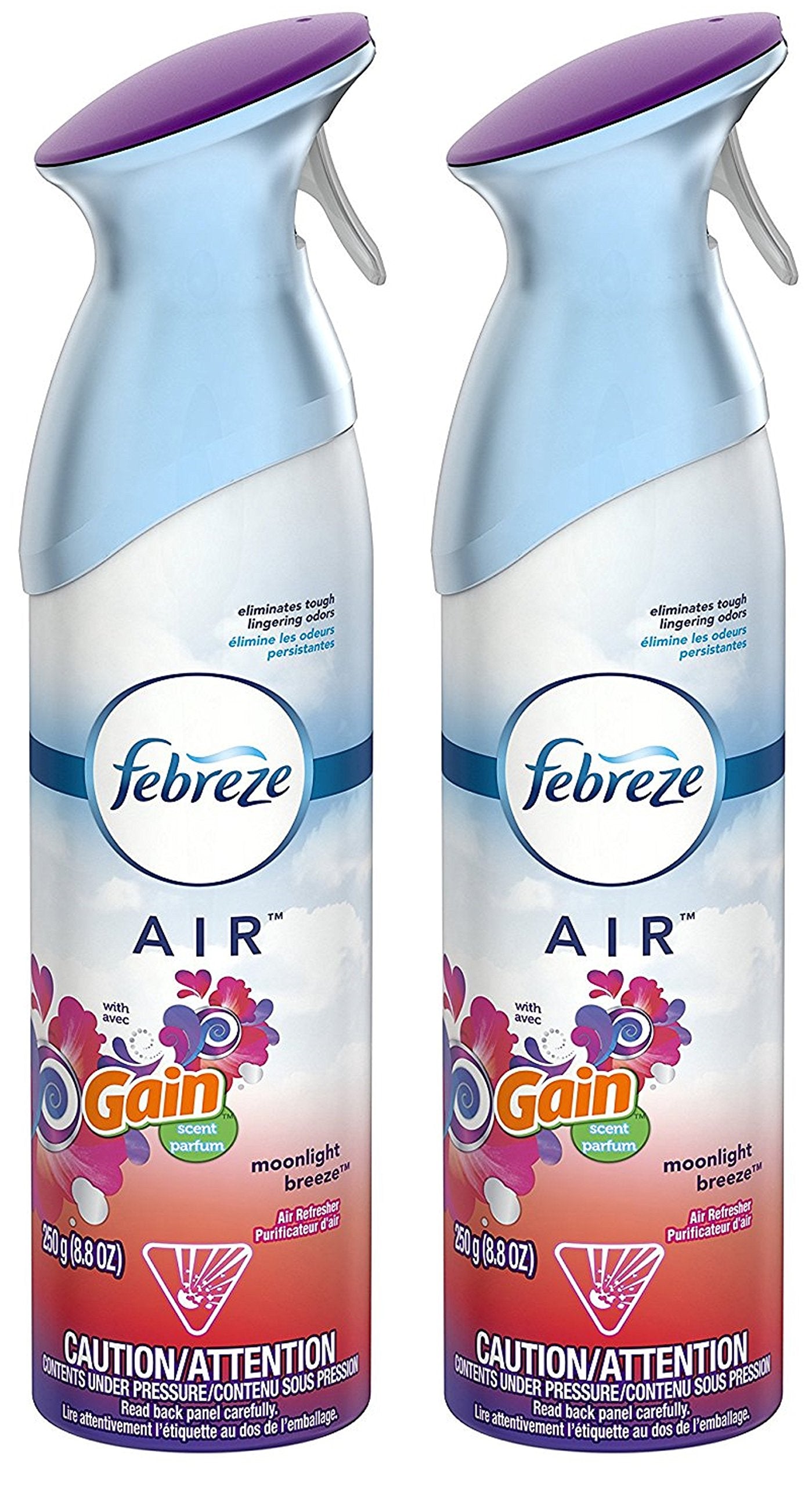 Febreze Air Refresher - with Gain Moonlight Breeze Scent - with New OdorClear Technology - Net Wt. 8.8 OZ (250 g) Per Bottle - Pack of 2 Bottles