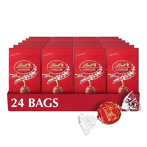 Lindt LINDOR Milk Chocolate Truffles, Milk Chocolate Candy with Smooth, Melting Truffle Center, 0.8 oz. Bag, Pack of 24