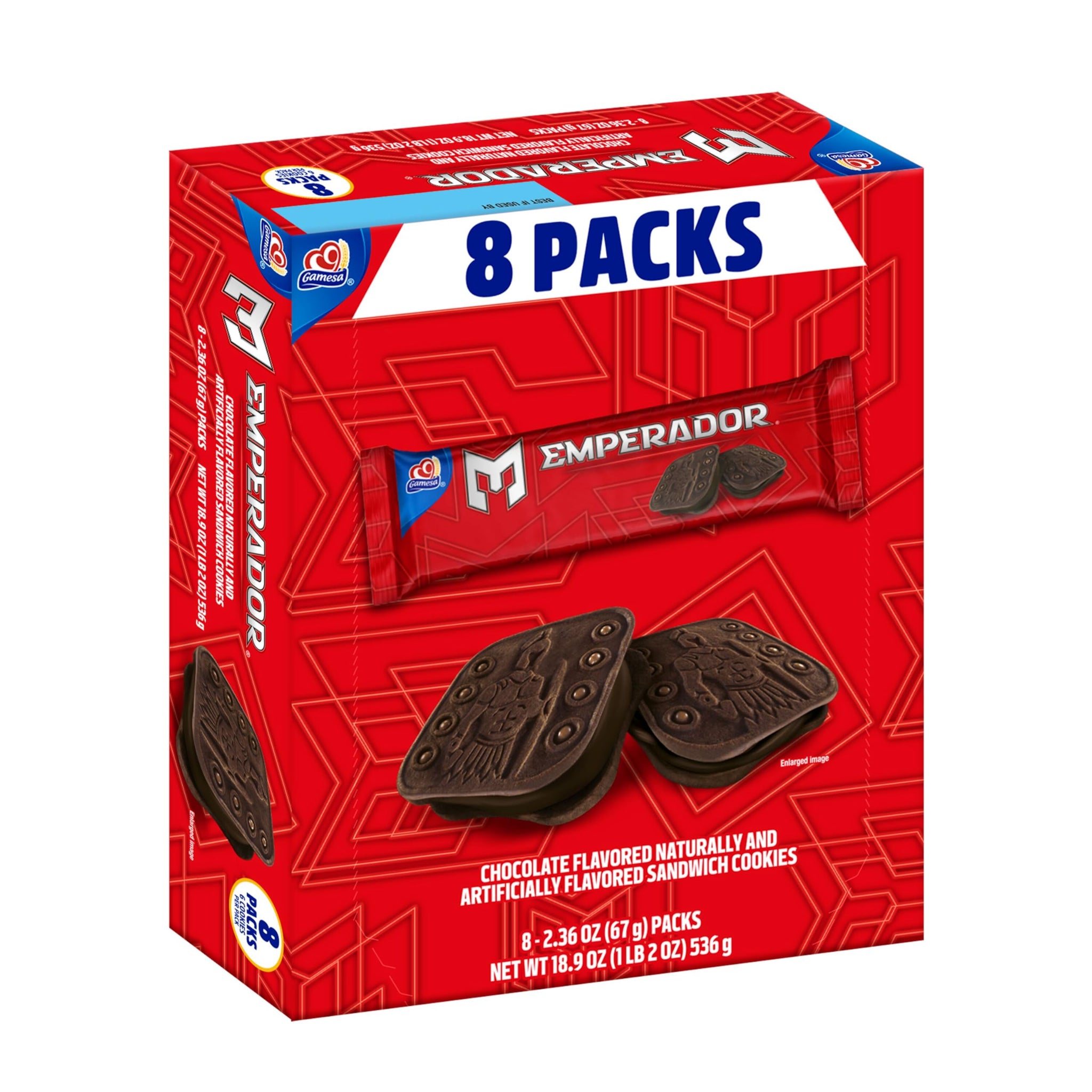 Gamesa Emperador Chocolate Flavored Sandwich Cookies, 2.36 Oz, Pack of 8