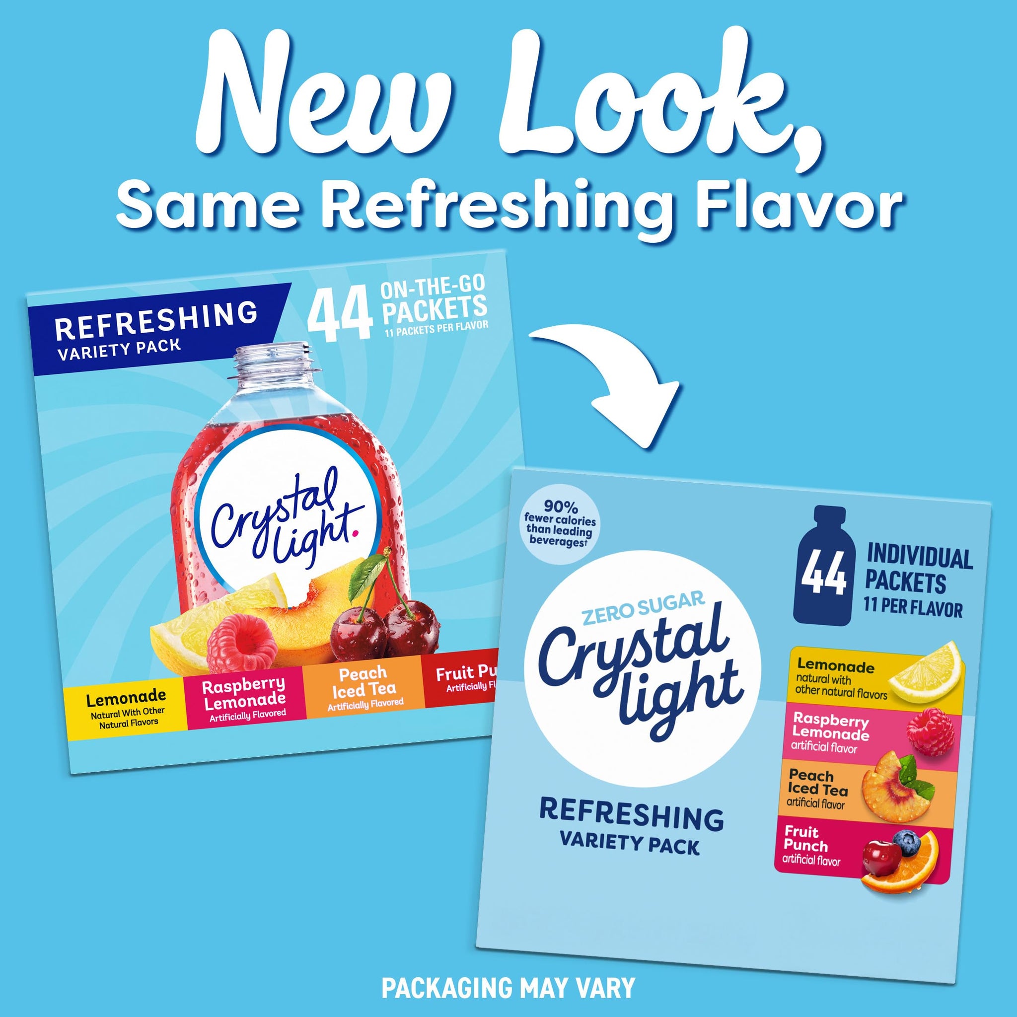 Crystal Light Refreshing Drink Mix Variety Pack, 44 Packets, for Convenient Hydration, Lemonade, Raspberry Lemonade, Peach Iced Tea, Fruit Punch