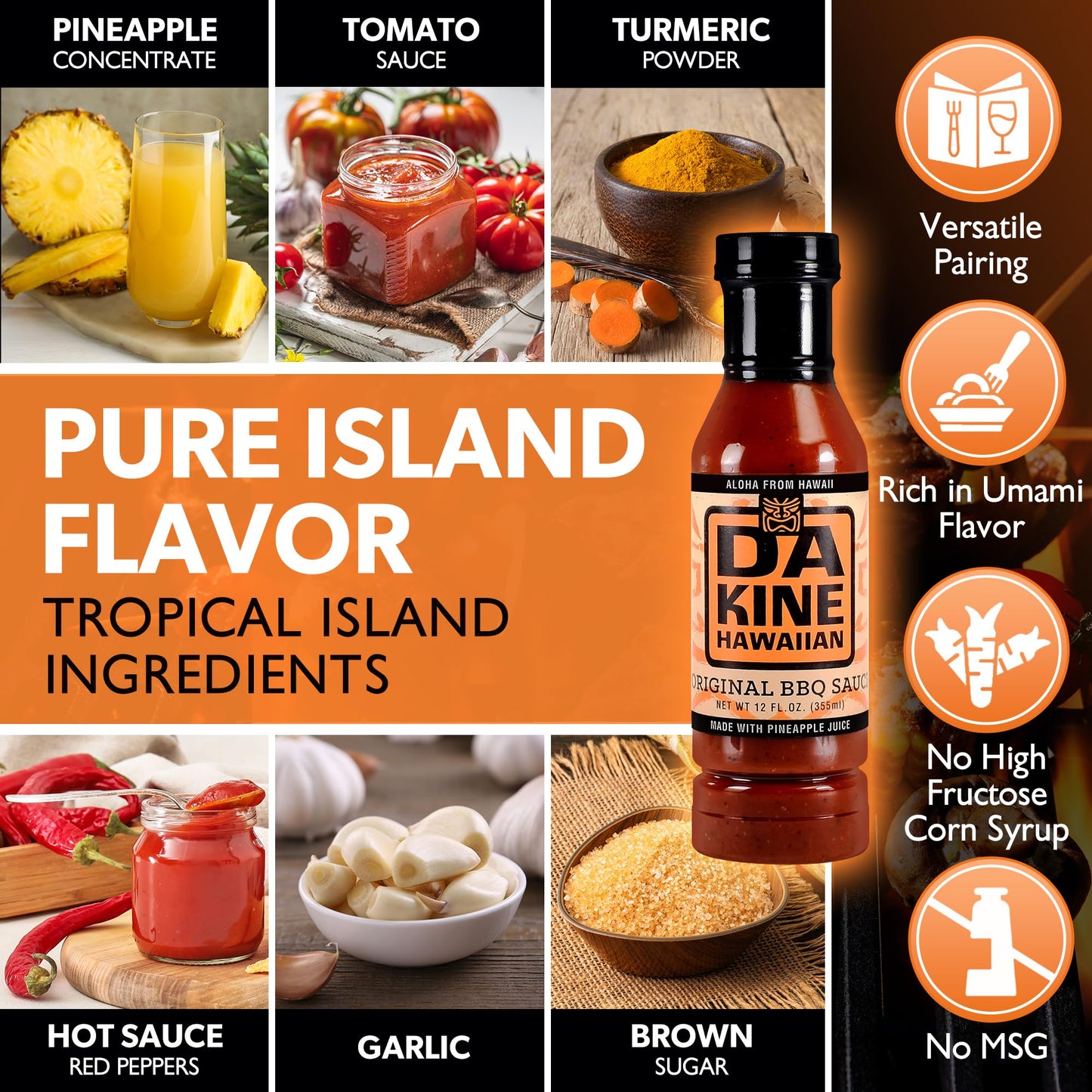 Da Kine Hawaiian BBQ Sauce - Sweet, Tangy & Savory Island Flavor - Made with Pineapple Juice - Gourmet Barbecue Sauce for Grilling, Marinades, Dipping