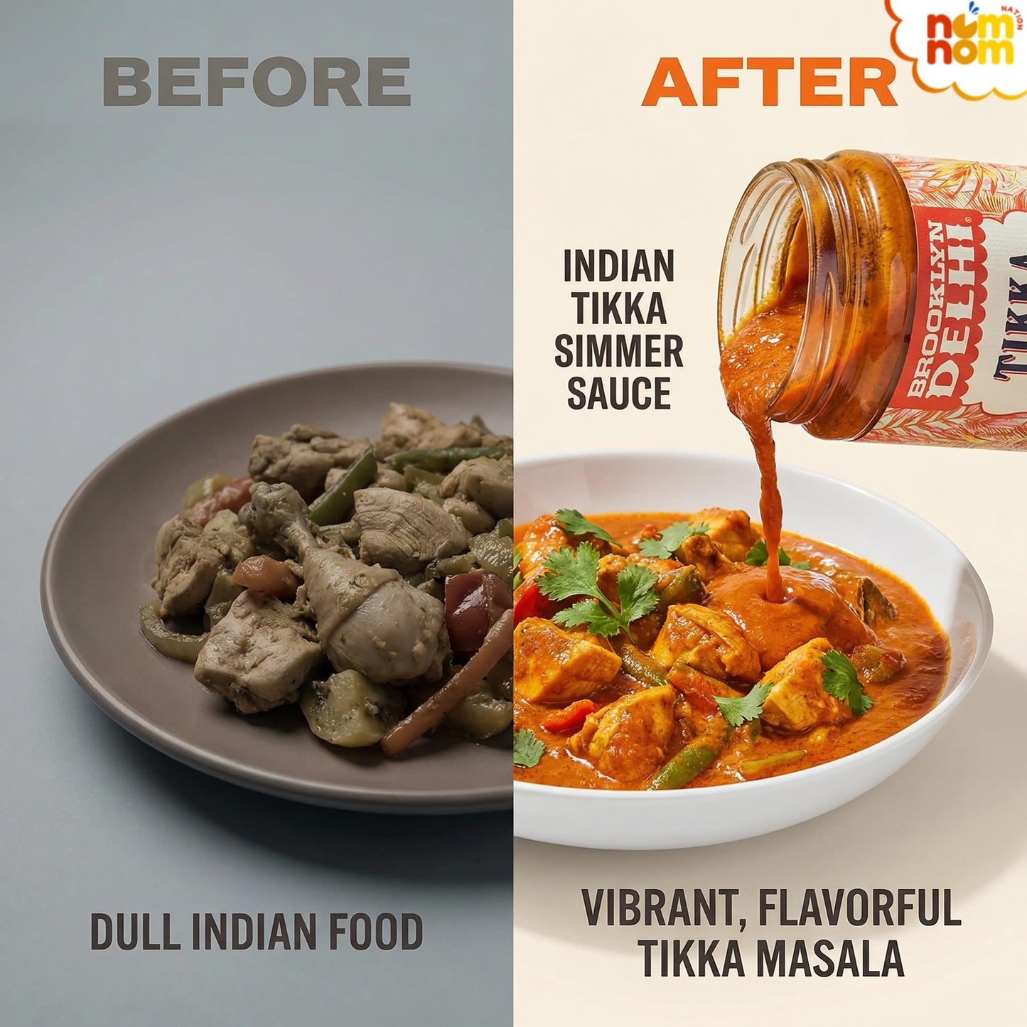 Brooklyn Delhi Sauce Simmer Tikka Masala - 12 oz Jar - Pack of 2 - Indian Curry Sauce for Butter Chicken Sauce and Stir Fry Sauce - Versatile Tikka