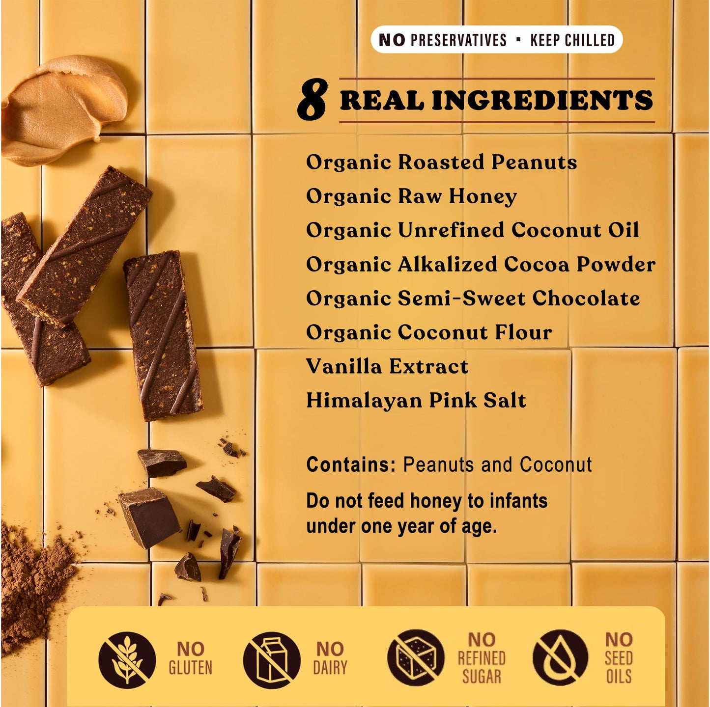 Honey Mama's, Peanut Butter Cup Chocolate Fudge Bars, NO Refined Sugar, Gluten Free, Dairy Free, Soy Free, NO Seed Oils, 2.5 Ounce, 3-Serving Bar