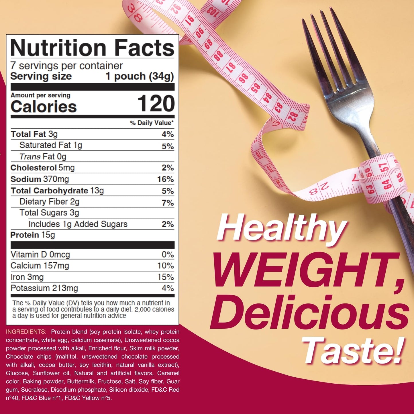 ProtiDIET Protein Chocolate Fudge Cake - 15g Protein - Low Fat High Protein Snacks for Adults - Quick and Easy-to-Prepare Healthy Protein Snack - 7 Cake Mix Pouches Per Box