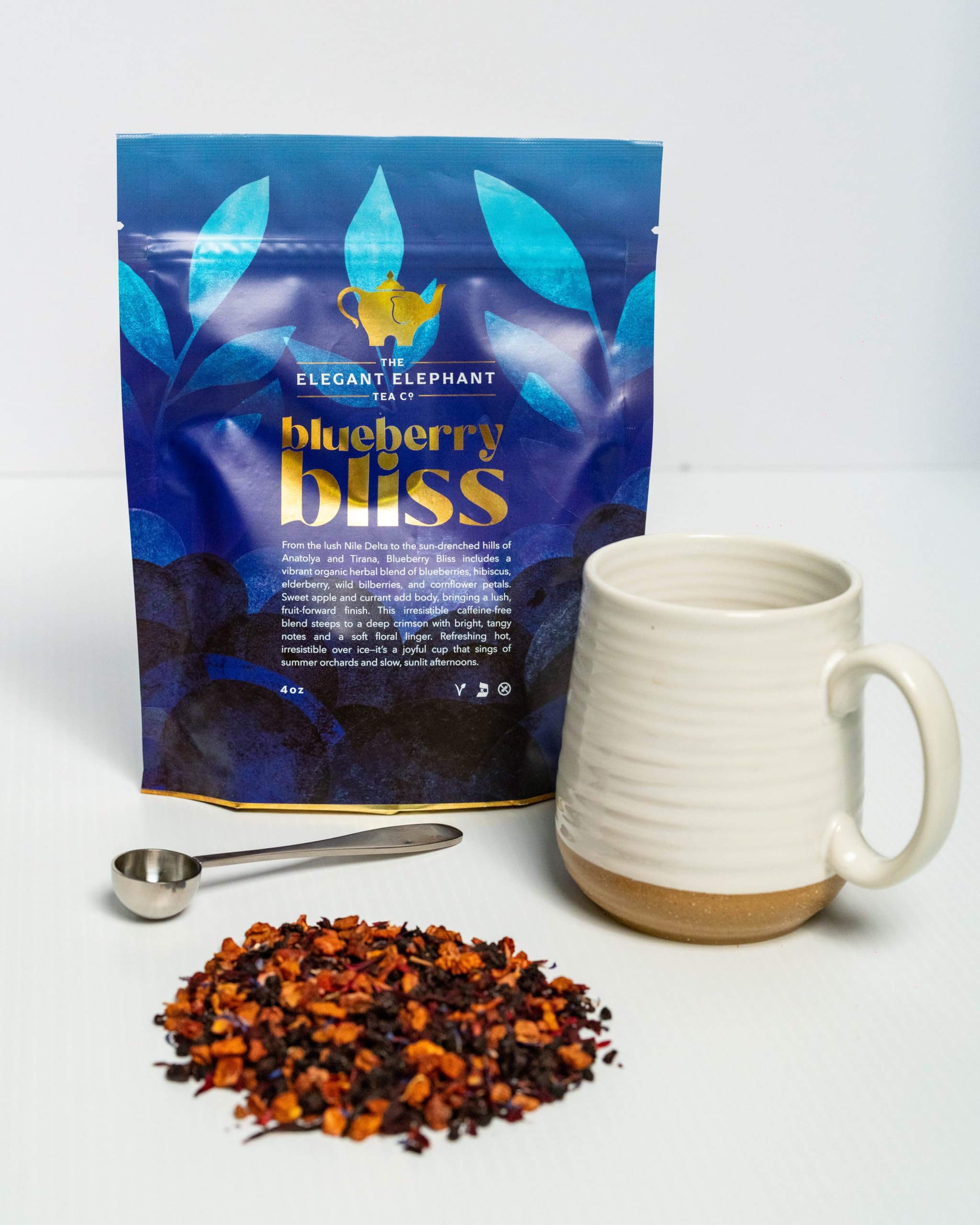 Blueberry Bliss Tea, Organic Loose Leaf Herbal Tea - Real Fruit, Summer Juice, Caffeine-Free, Refreshing Sweet Iced Drink - 4 oz Resealable Bag (Makes