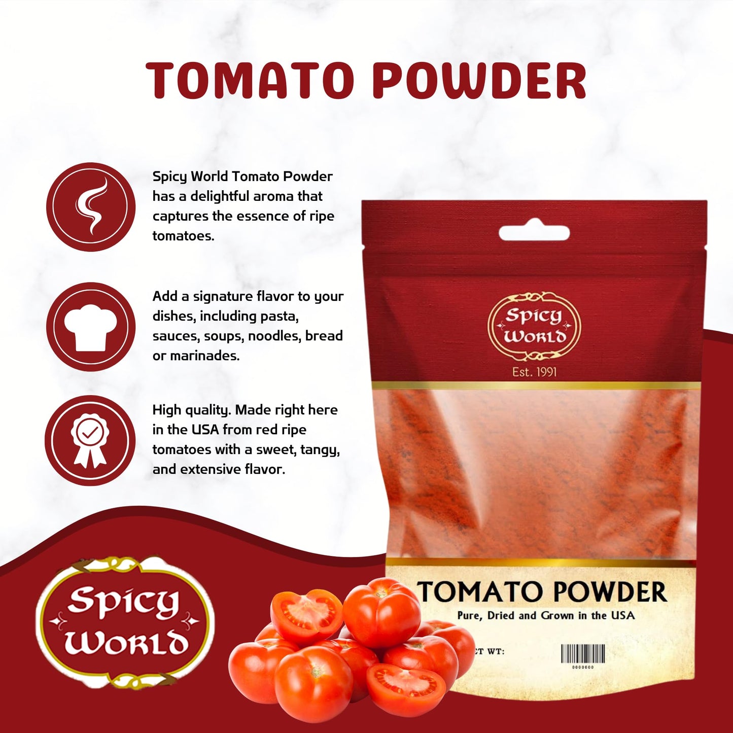 Pure Dried Tomato Powder 20oz (1.25LB) 100% Natural USA Grown - by Spicy World