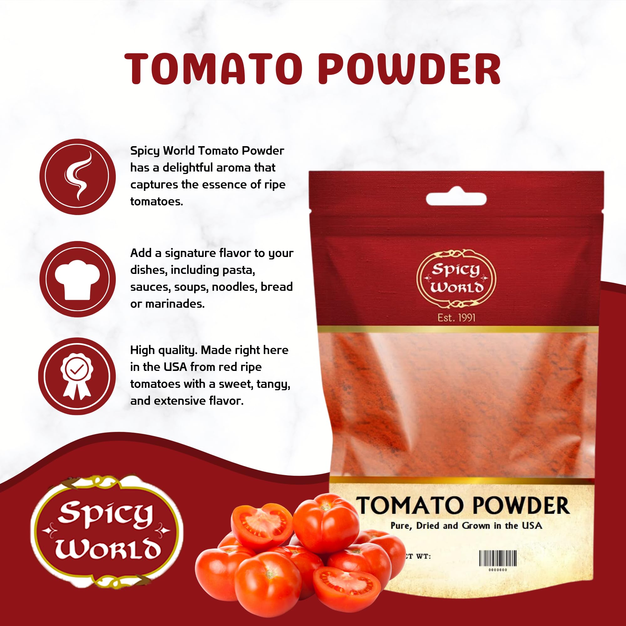 Pure Dried Tomato Powder 20oz (1.25LB) 100% Natural USA Grown - by Spicy World