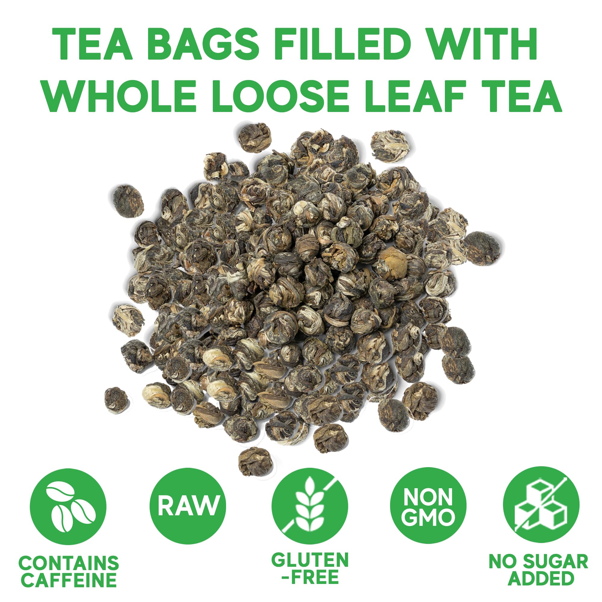Sou Zen Jasmine Dragon Pearls | 30 Corn-Fiber Pyramid Tea Bags | Hand-Rolled Jasmine Green Tea | Non-GMO, Organic, and Preservative-Free