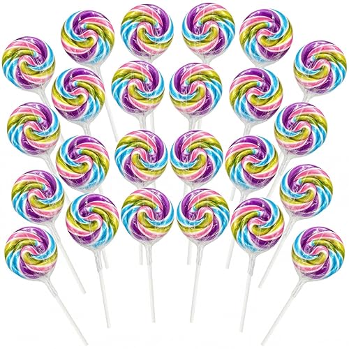 Swirl Lollipops With Natural Colors - 24 Count Pastel Rainbow Tutti Frutti Candy Pops, Classic Swirl Lollipops for Spring Party Favors & Classroom