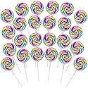 Swirl Lollipops With Natural Colors - 24 Count Pastel Rainbow Tutti Frutti Candy Pops, Classic Swirl Lollipops for Spring Party Favors & Classroom