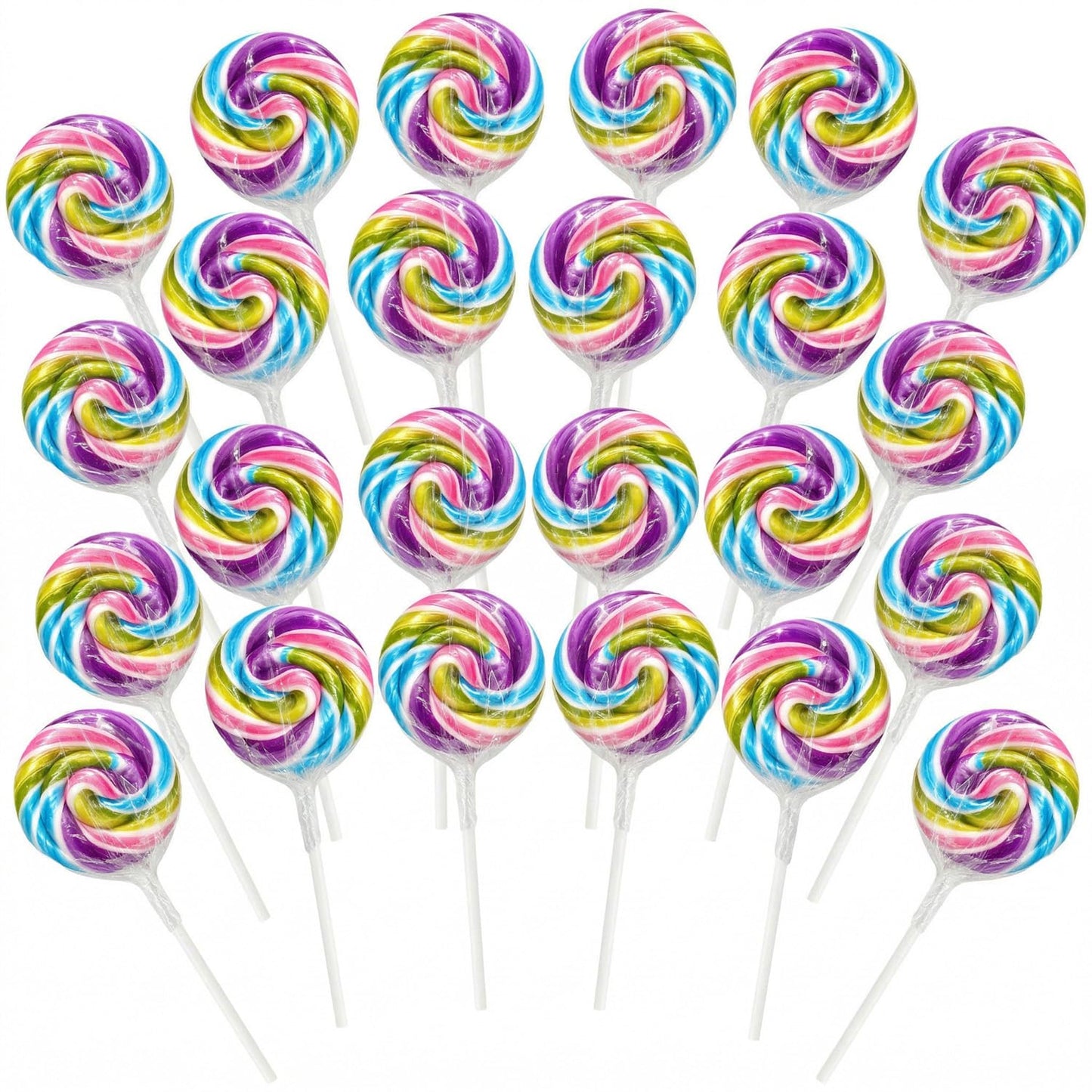 Swirl Lollipops With Natural Colors - 24 Count Pastel Rainbow Tutti Frutti Candy Pops, Classic Swirl Lollipops for Spring Party Favors & Classroom