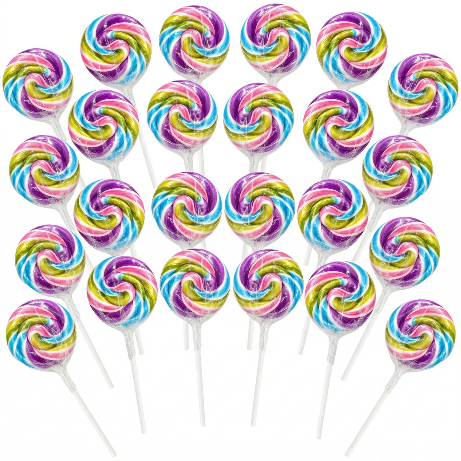 Swirl Lollipops With Natural Colors - 24 Count Pastel Rainbow Tutti Frutti Candy Pops, Classic Swirl Lollipops for Spring Party Favors & Classroom
