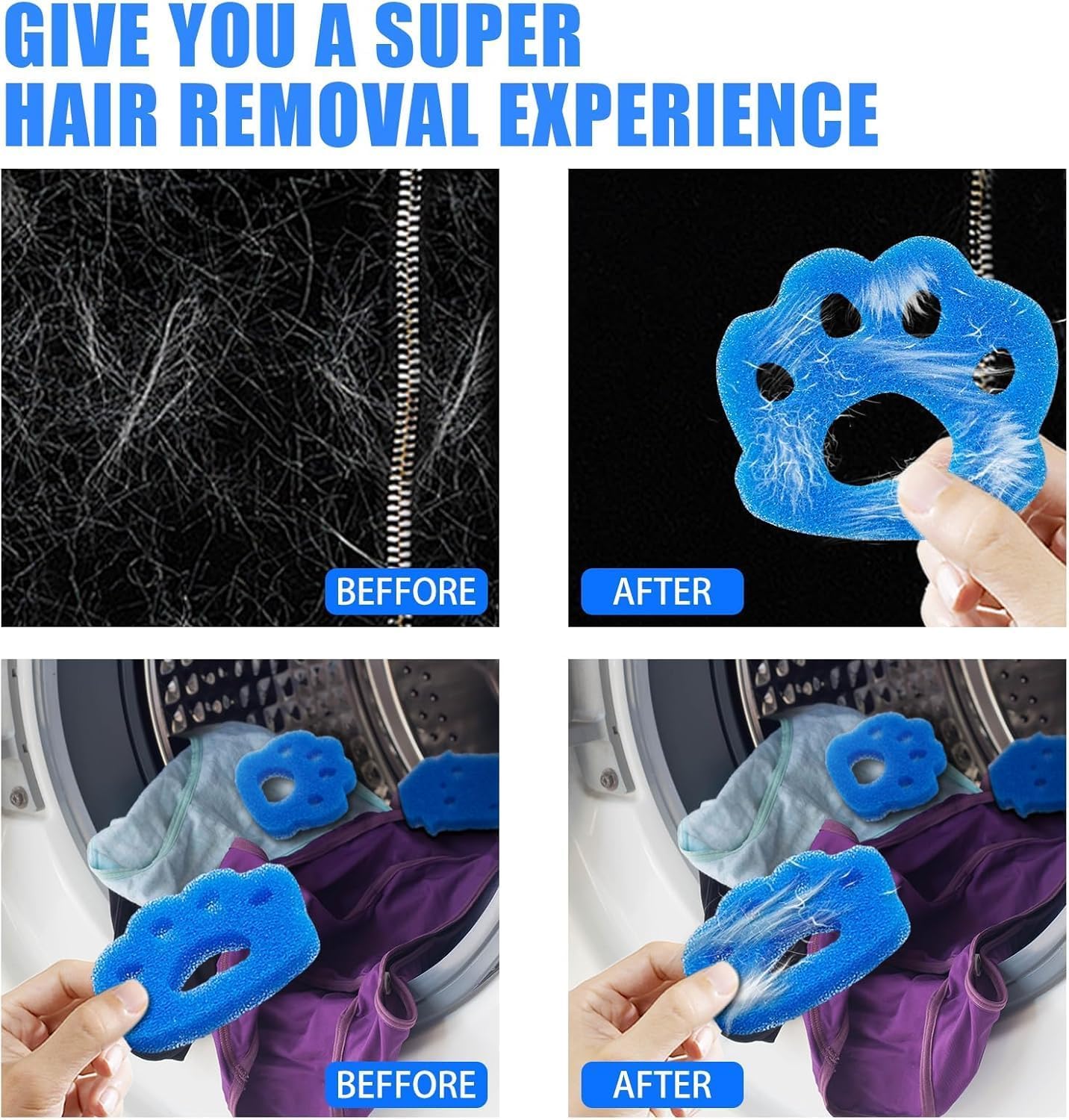 Reusable Pet Hair Remover for Laundry, Effective Cat & Dog Hair Catcher for Washer & Dryer, Lint and Fur Remover for Clothes, Bedding, Safe