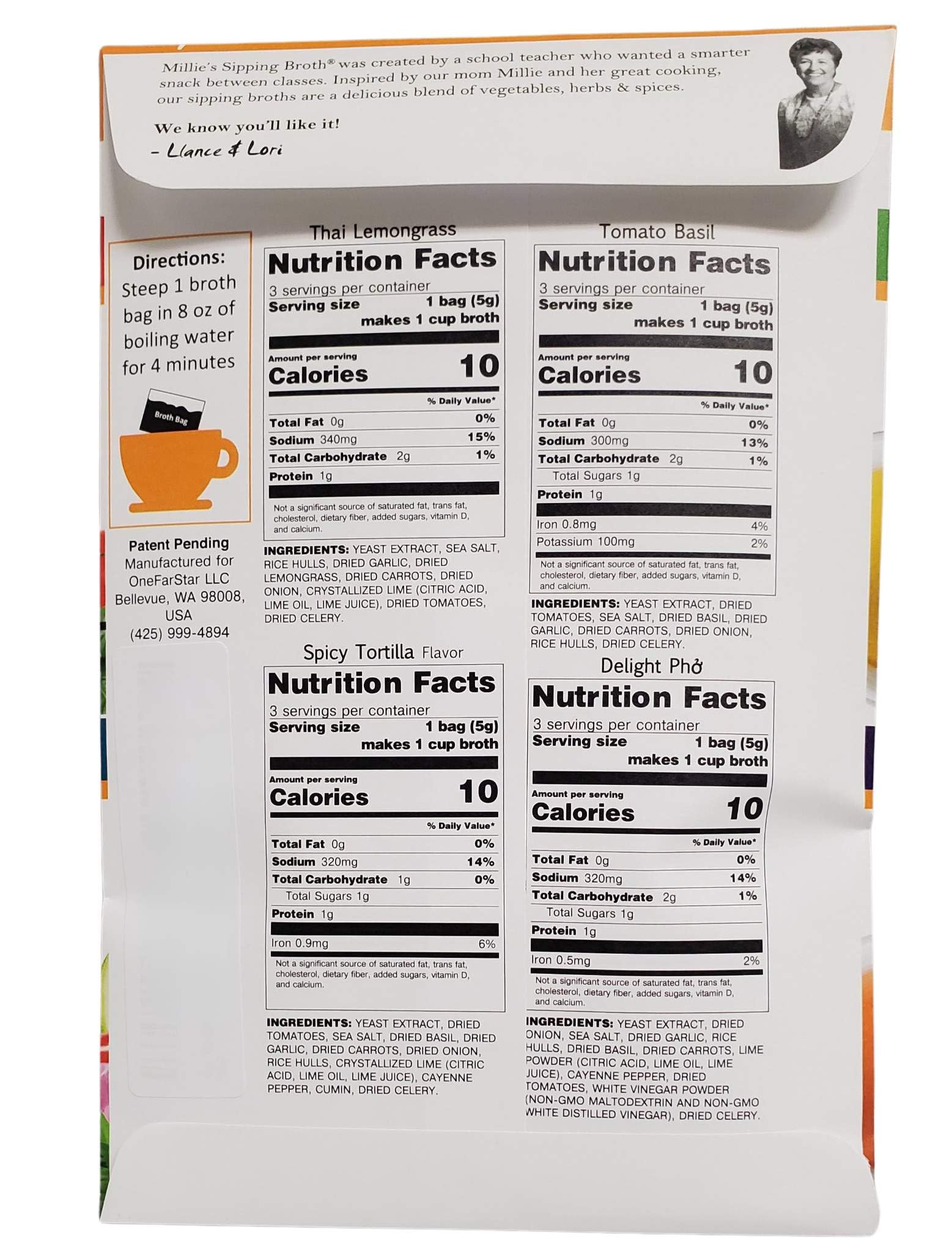 MILLIE'S SIPPING BROTH Steepable Vegetable Broth with Savory Seasonings for Snack Urges | Vegan, Keto, Gluten Free, Intermittent Fasting, and natural
