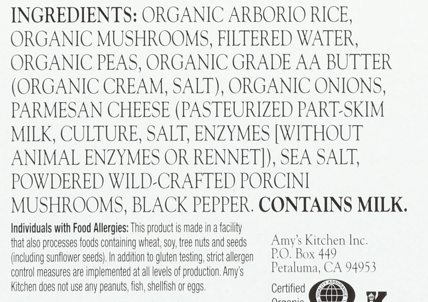 Amy's Frozen Meals, Mushroom Risotto Bowl, Made with Parmesan Cheese, Gluten Free, 9.5 oz