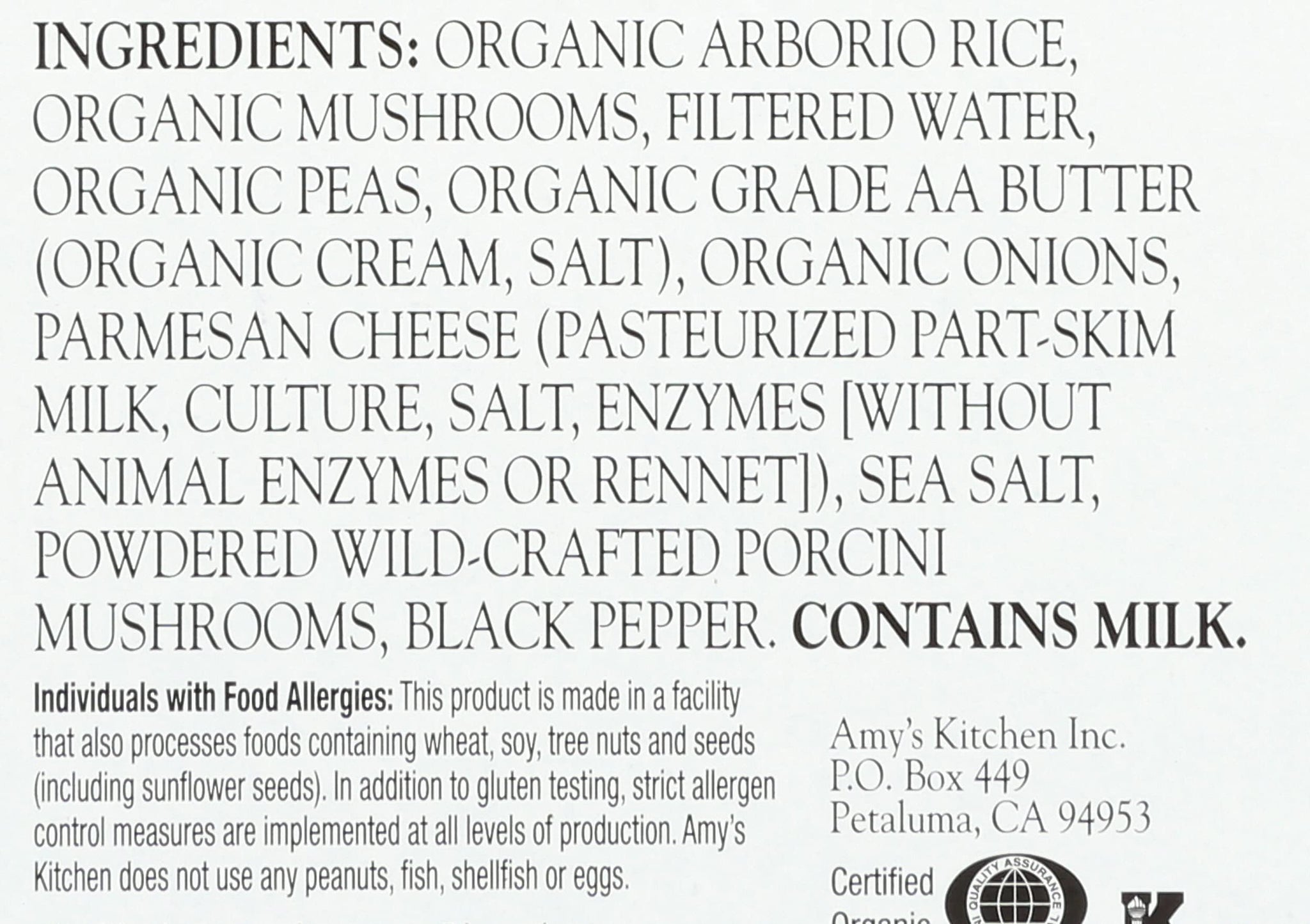Amy's Frozen Meals, Mushroom Risotto Bowl, Made with Parmesan Cheese, Gluten Free, 9.5 oz