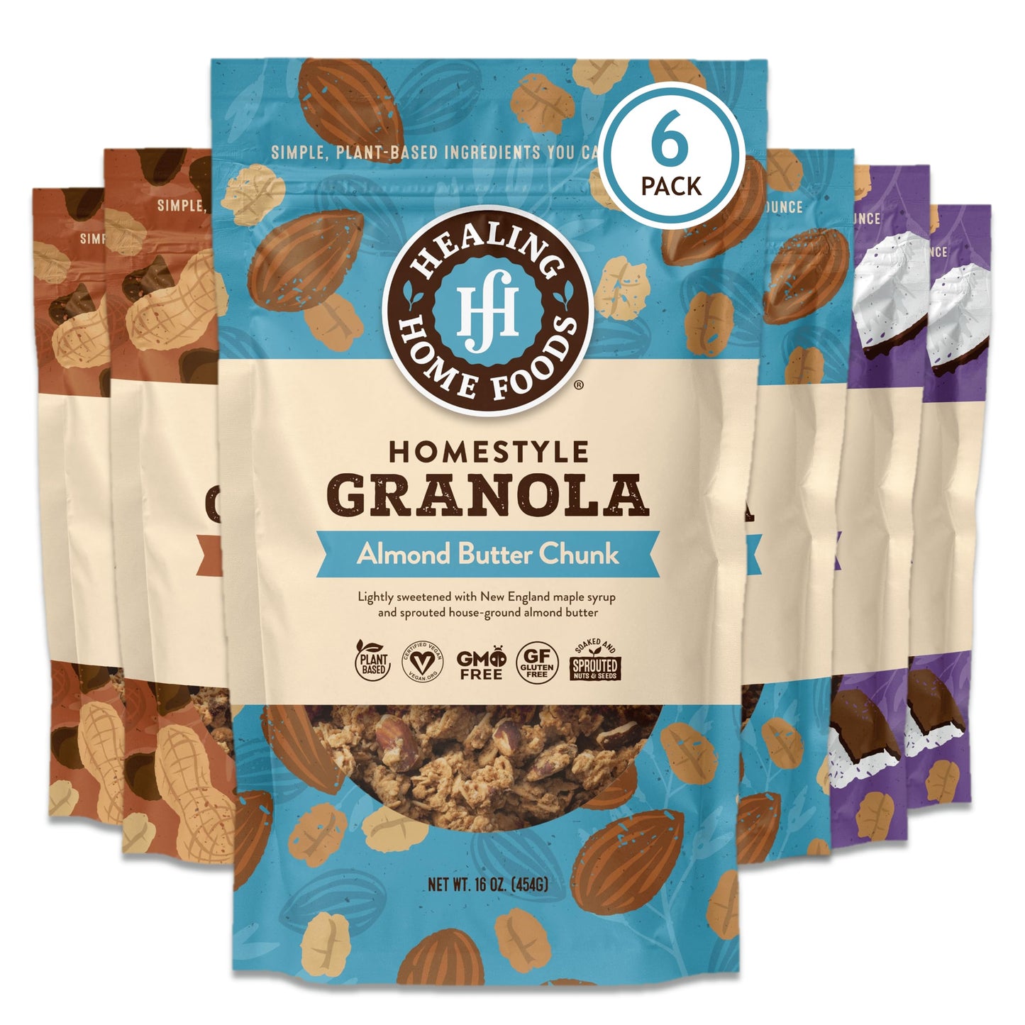 Healing Home Foods Variety P-Nutty Chip, Almond Butter Chunk, Cashew Coconut Crunch, Gluten Free Granola Mix, Low Sugar Granola Clusters, Vegan