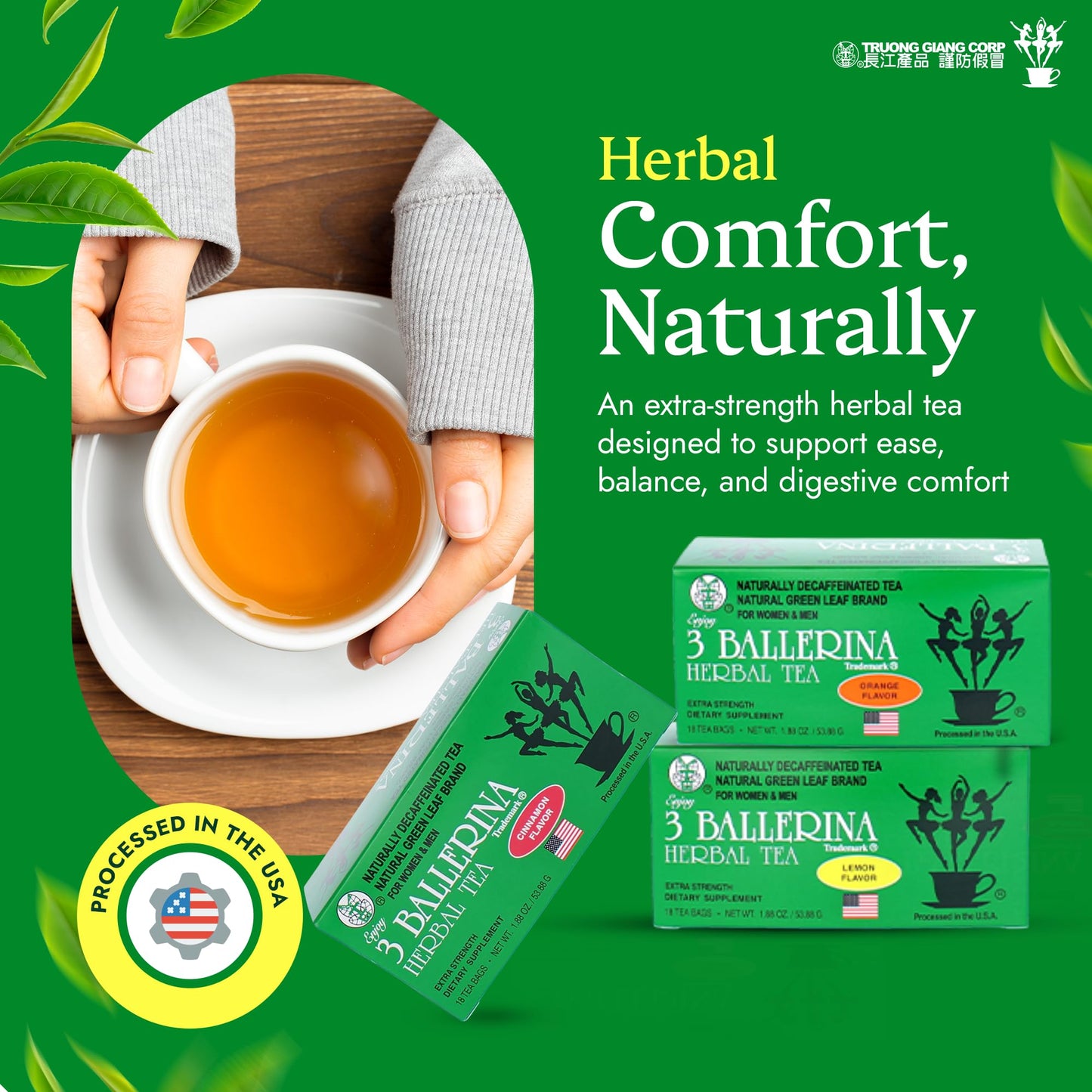 3 Ballerina Tea Extra Strength for Men and Women 3 Boxes Flavored Bundle (Orange, Lemon and Cinnamon Flavors)