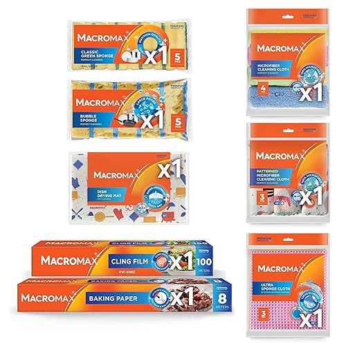 Kitchen Cleaning Kit with Dish Rack Sponges Cloths Cling Film Baking Paper Household Supplies Set