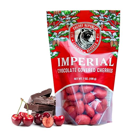 Cherry Republic Imperial Milk Chocolate Covered Cherries, 7 oz - Real Dried Michigan Chocolate Cherries Topped off with Red Cherry Confection