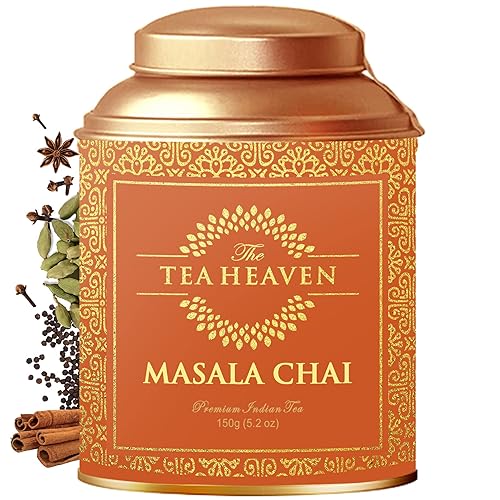 The Tea Heaven Masala Chai Tea Indian Loose Leaf Chai Tea with Whole Spices, Spiced Green Tea for Hot or Cold Brewing, 150 Grams (5.2 oz)