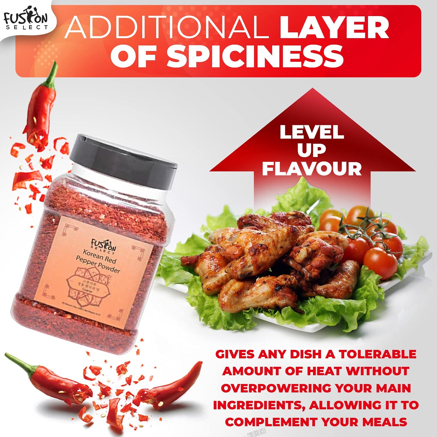 Fusion Select Korean Premium Non-GMO Gluten Free Red Chili Pepper Flakes Powder, Crushed Red Pepper Premium Gochugaru For Kimchi Seasoning, Chicken