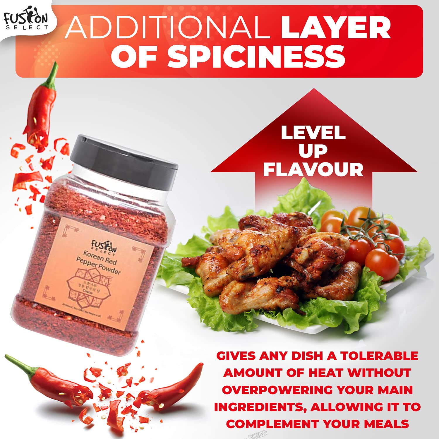 Fusion Select Korean Premium Non-GMO Gluten Free Red Chili Pepper Flakes Powder, Crushed Red Pepper Premium Gochugaru For Kimchi Seasoning, Chicken