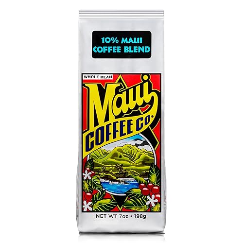 Maui Coffee Company Maui Blend Coffee, Whole Bean, 10% Maui Coffee Dark Roasted in Lahaina, Hawaii, 7 oz. Bag