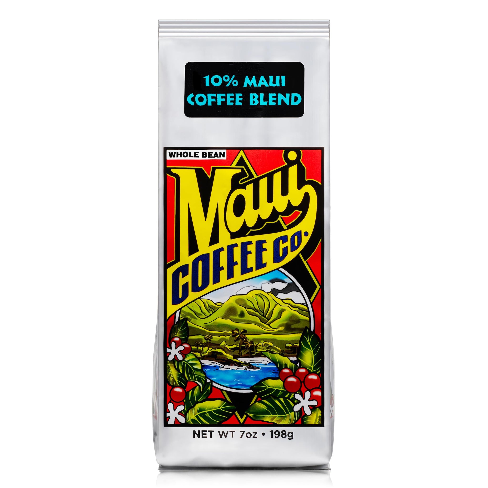 Maui Coffee Company Maui Blend Coffee, Whole Bean, 10% Maui Coffee Dark Roasted in Lahaina, Hawaii, 7 oz. Bag