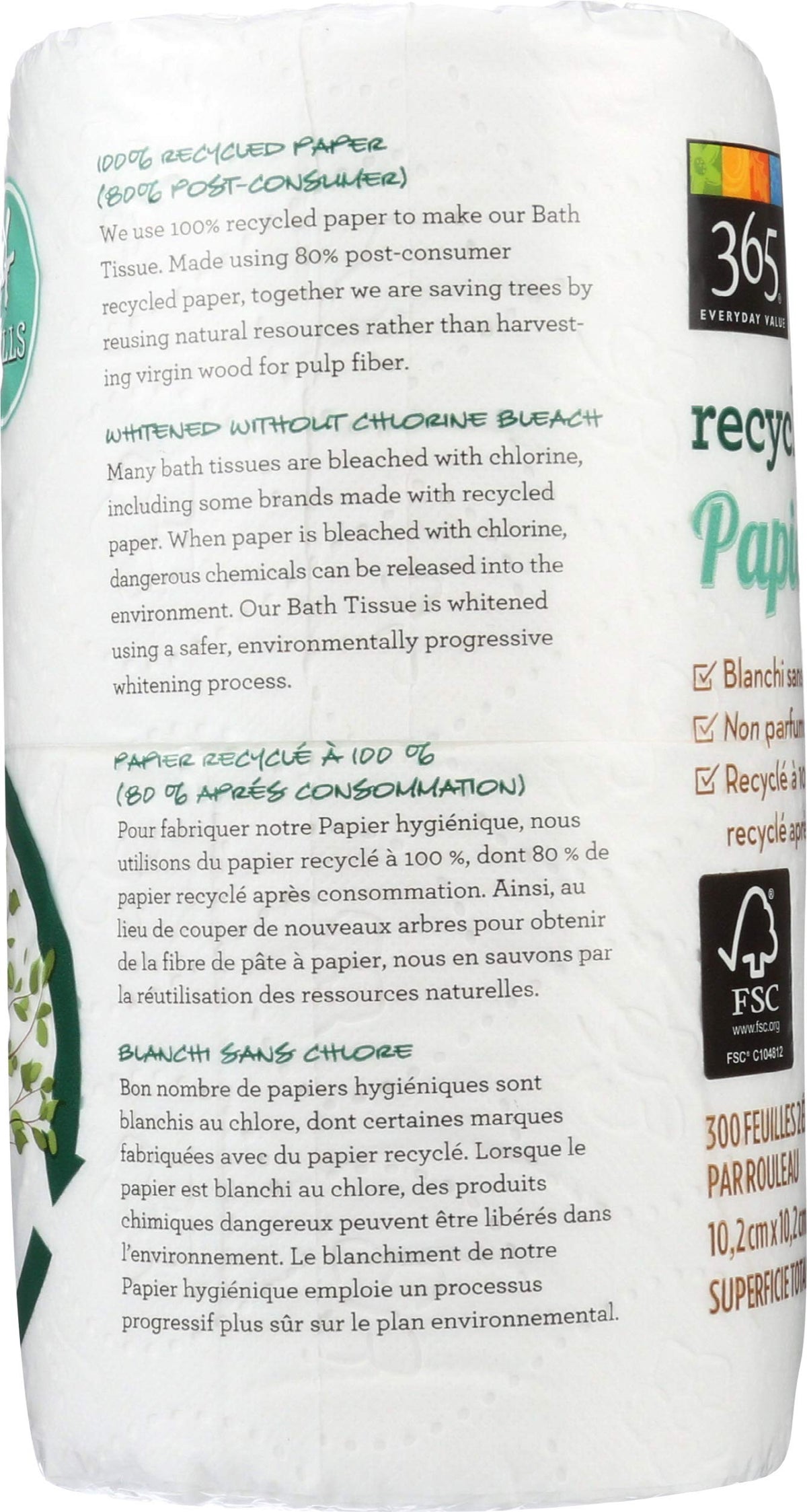365 Everyday Value, 100% Recycled Bath Tissue, 4 ct