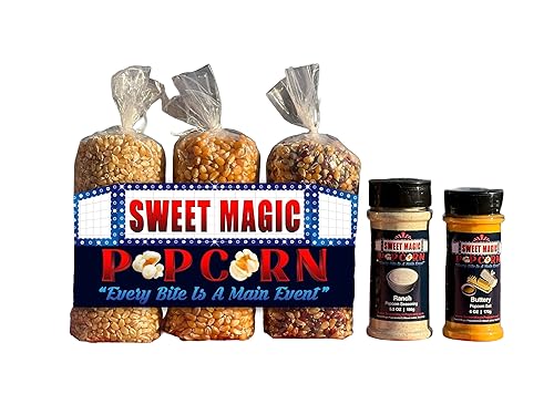 Sweet Magic Popcorn "The Western Package" - Kernels and Seasonings Variety Pack (set of 5) - 3 Non-GMO 16oz Popcorn Kernel Bags (White