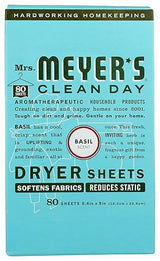 MRS. MEYER'S CLEAN DAY Dryer Sheets, Fabric Softener, Reduces Static, Infused with Essential Oils, Basil, 80 Count