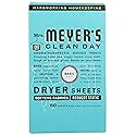 MRS. MEYER'S CLEAN DAY Dryer Sheets, Fabric Softener, Reduces Static, Infused with Essential Oils, Basil, 80 Count