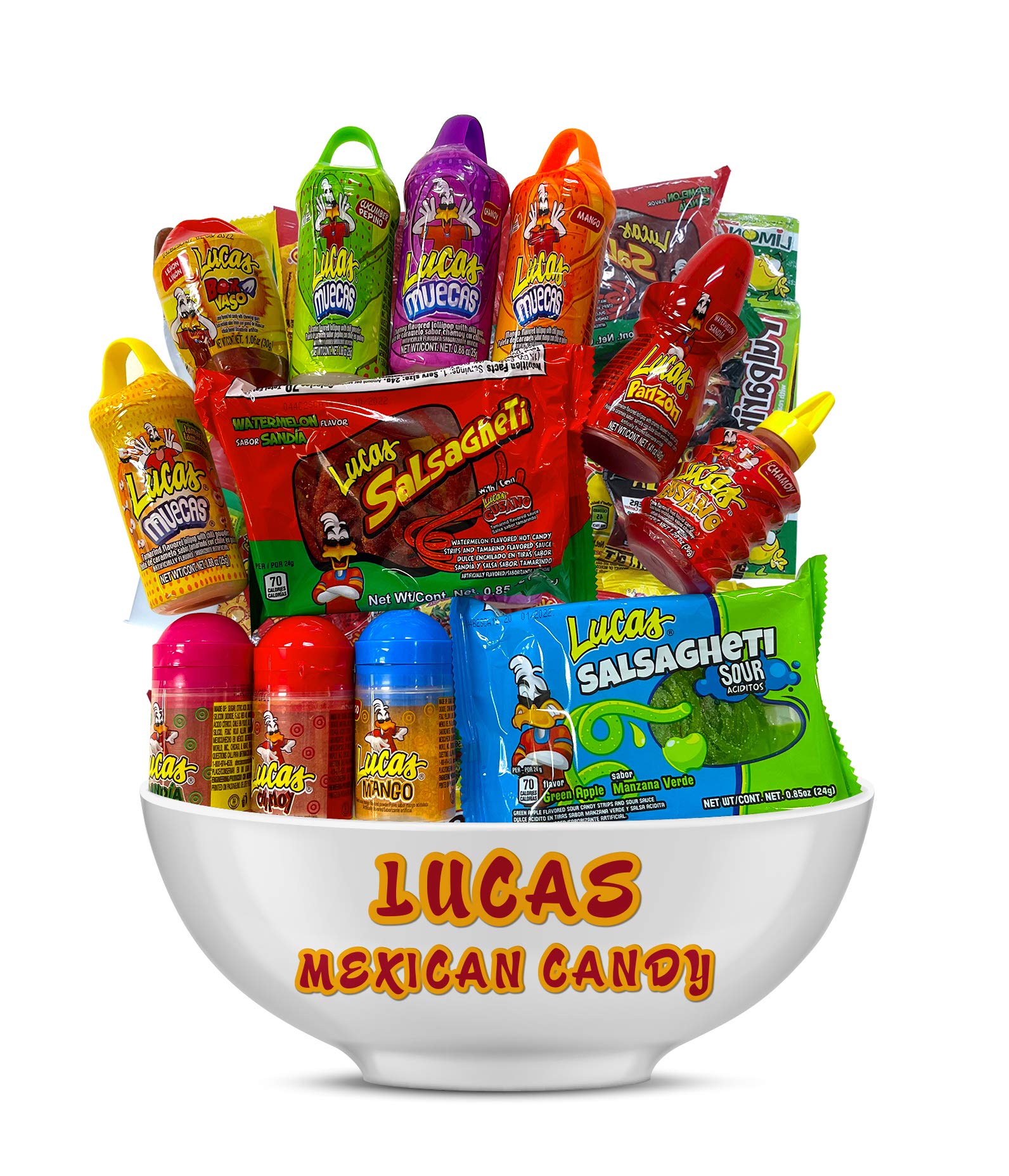 Lucas Mexican Candy Mix (14 Count) Variety of Sour, Sweet, Spicy, Include Lucas Skwinkles, Pelucas, Lucas Muecas, Baby Lucas, Gusano, Salsagheti by