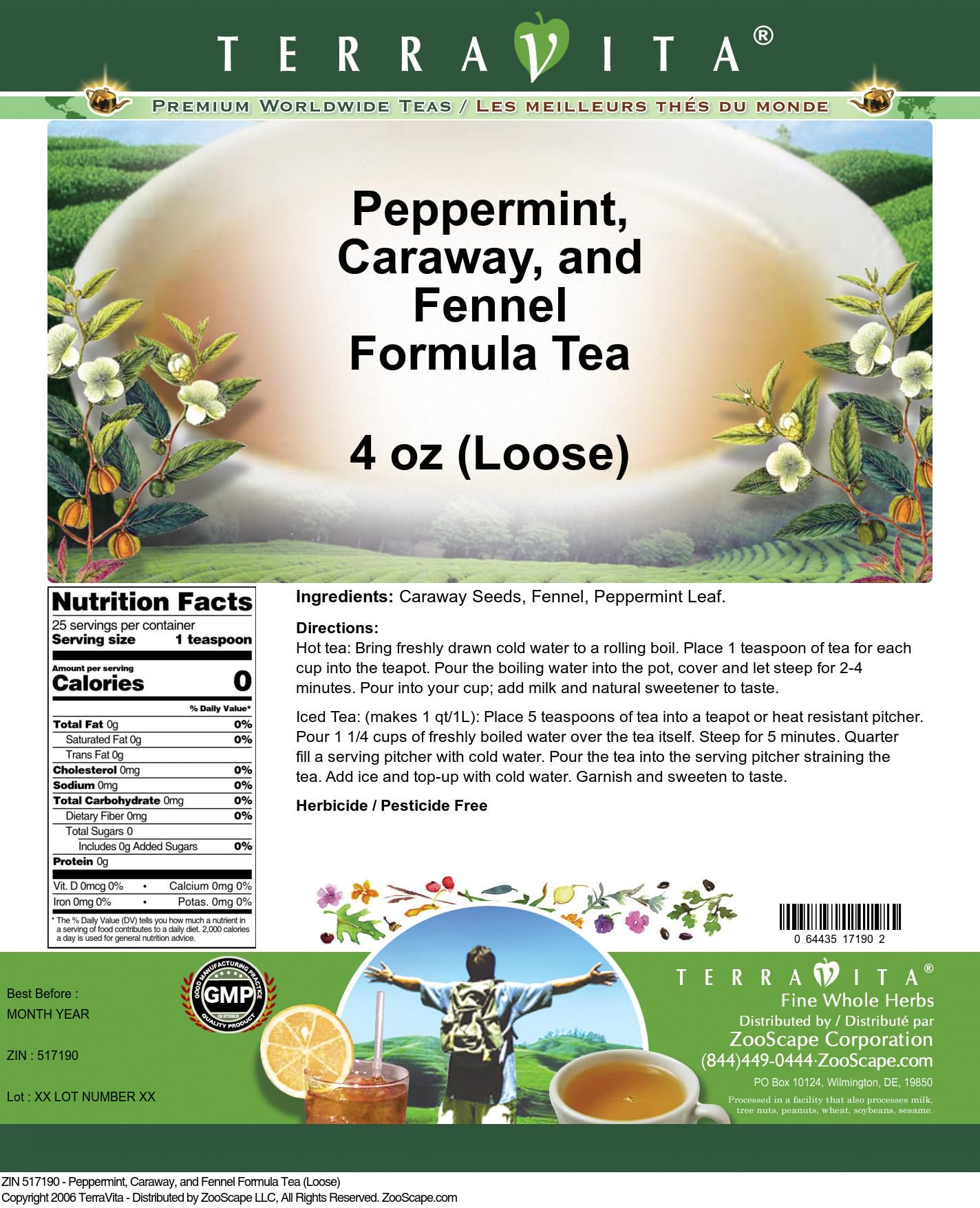 Peppermint, Caraway, and Fennel Formula Tea (Loose) (4 oz, ZIN: 517190) - 3 Pack