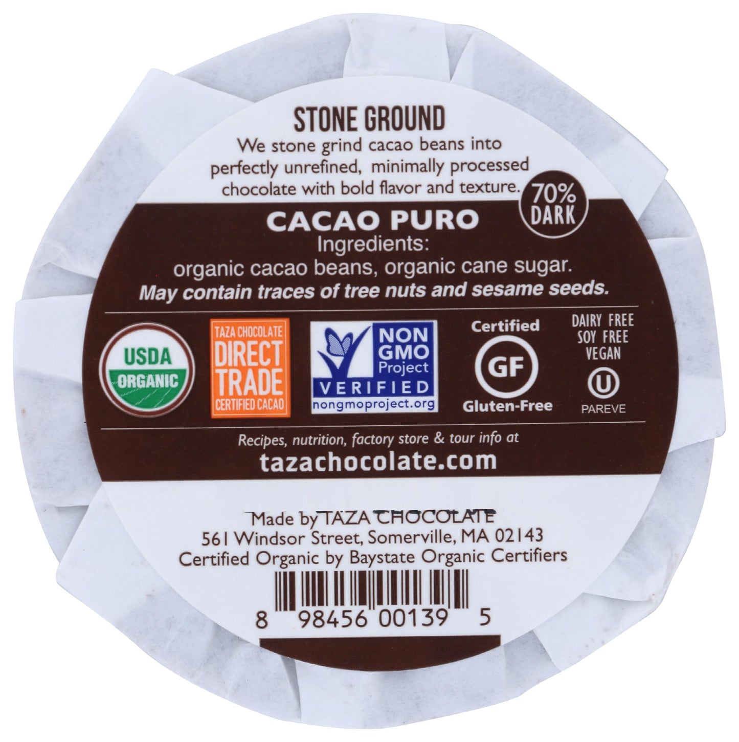 Taza Chocolate Organic Mexicano Disc 70% Dark Chocolate, Cacao Puro, 2.7 Ounce (1 Count), Vegan
