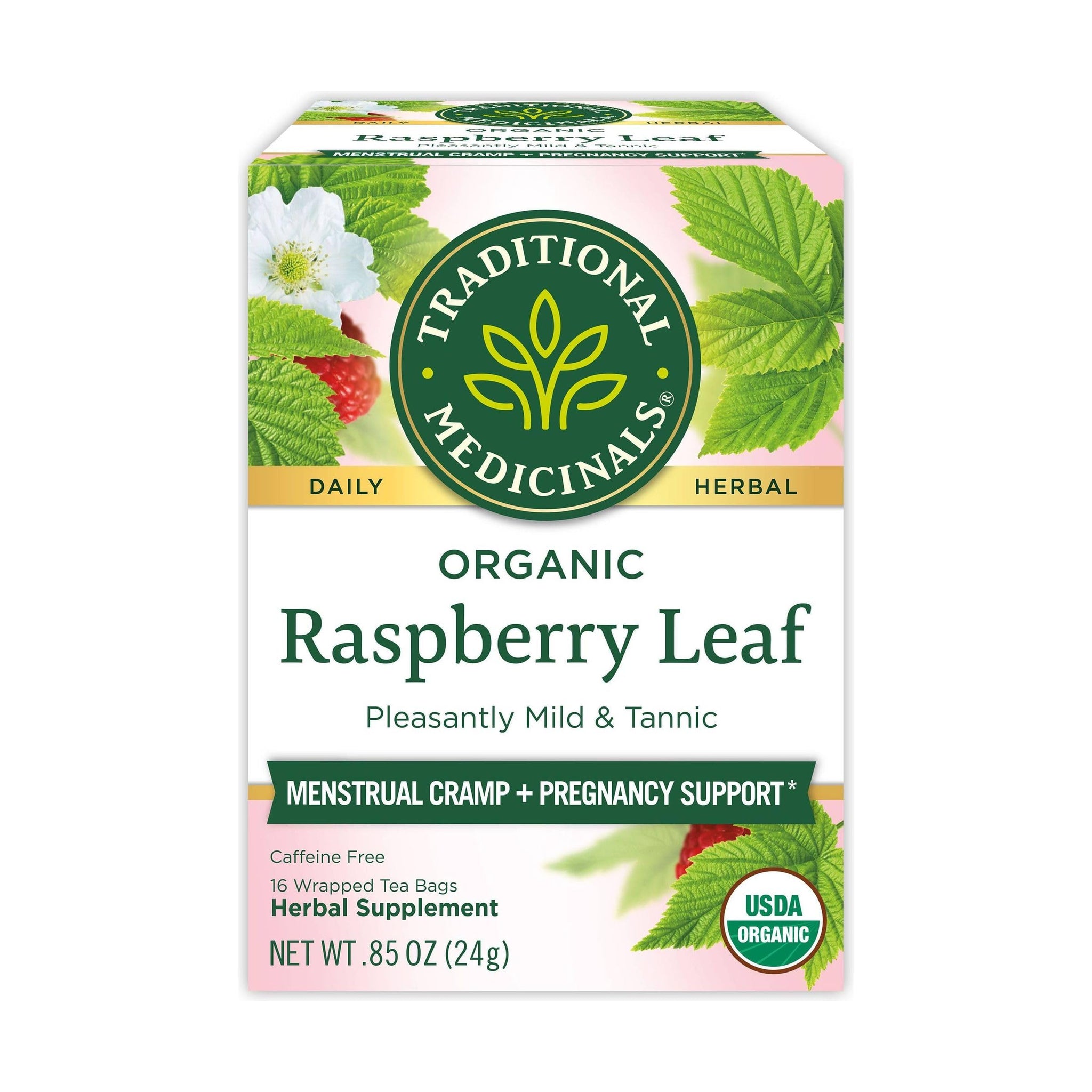 Traditional Medicinals Tea, Organic Raspberry Leaf, Eases Menstrual Cramps, Supports a Healthy Pregnancy, 16 Tea Bags