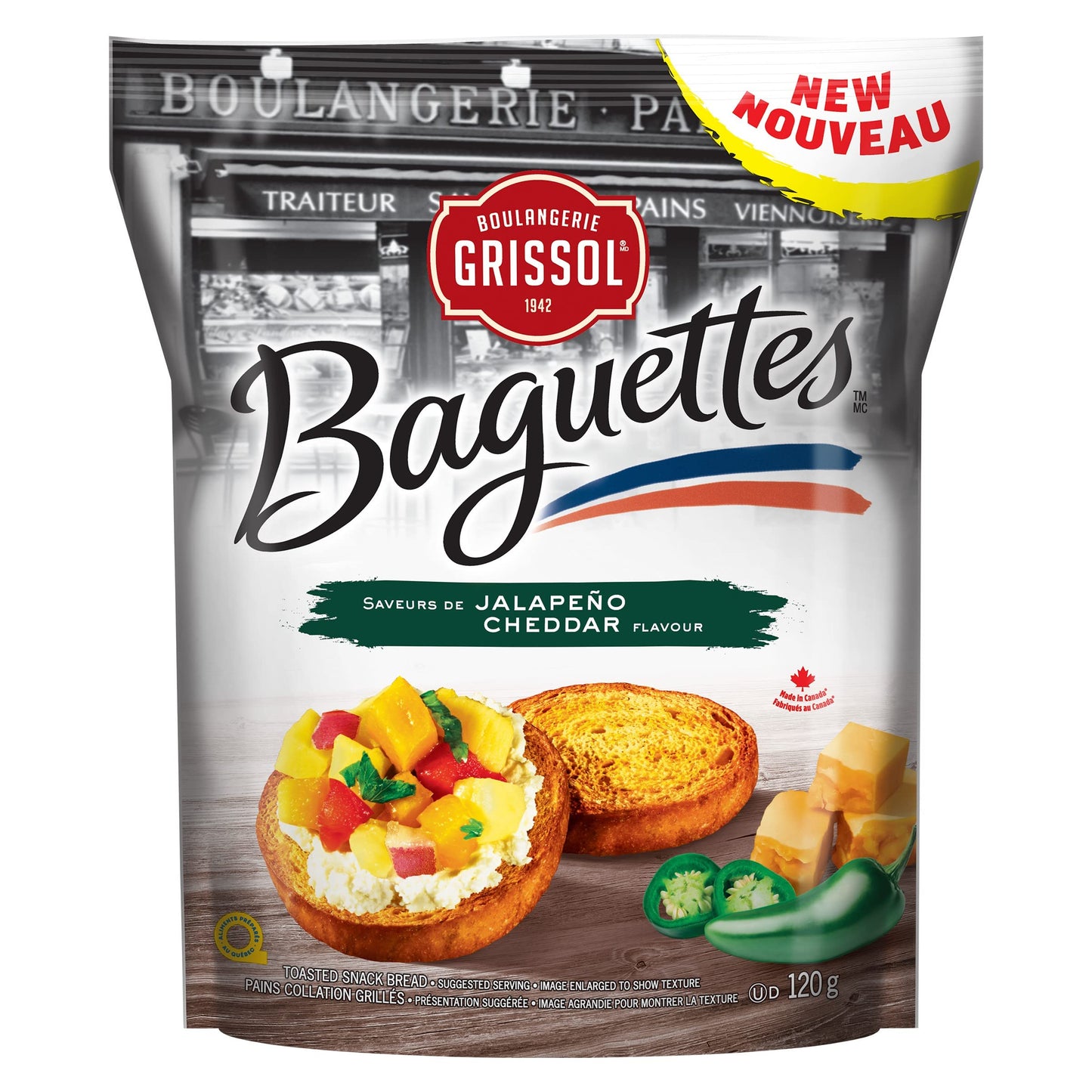 Boulangerie Grissol Baguettes Jalapeno Cheddar, 120g/4.2 oz.