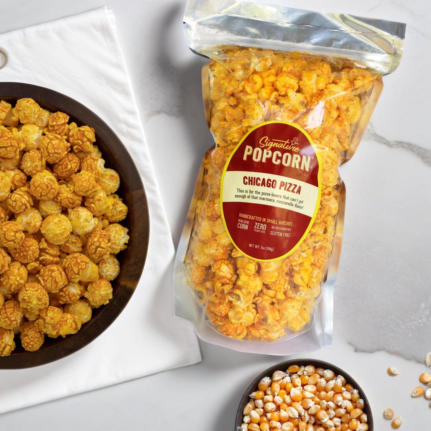 Signature Popcorn - 3-Pack Large Resealable Bags, Chicago Pizza, Gourmet Popcorn Snack, Gluten Free