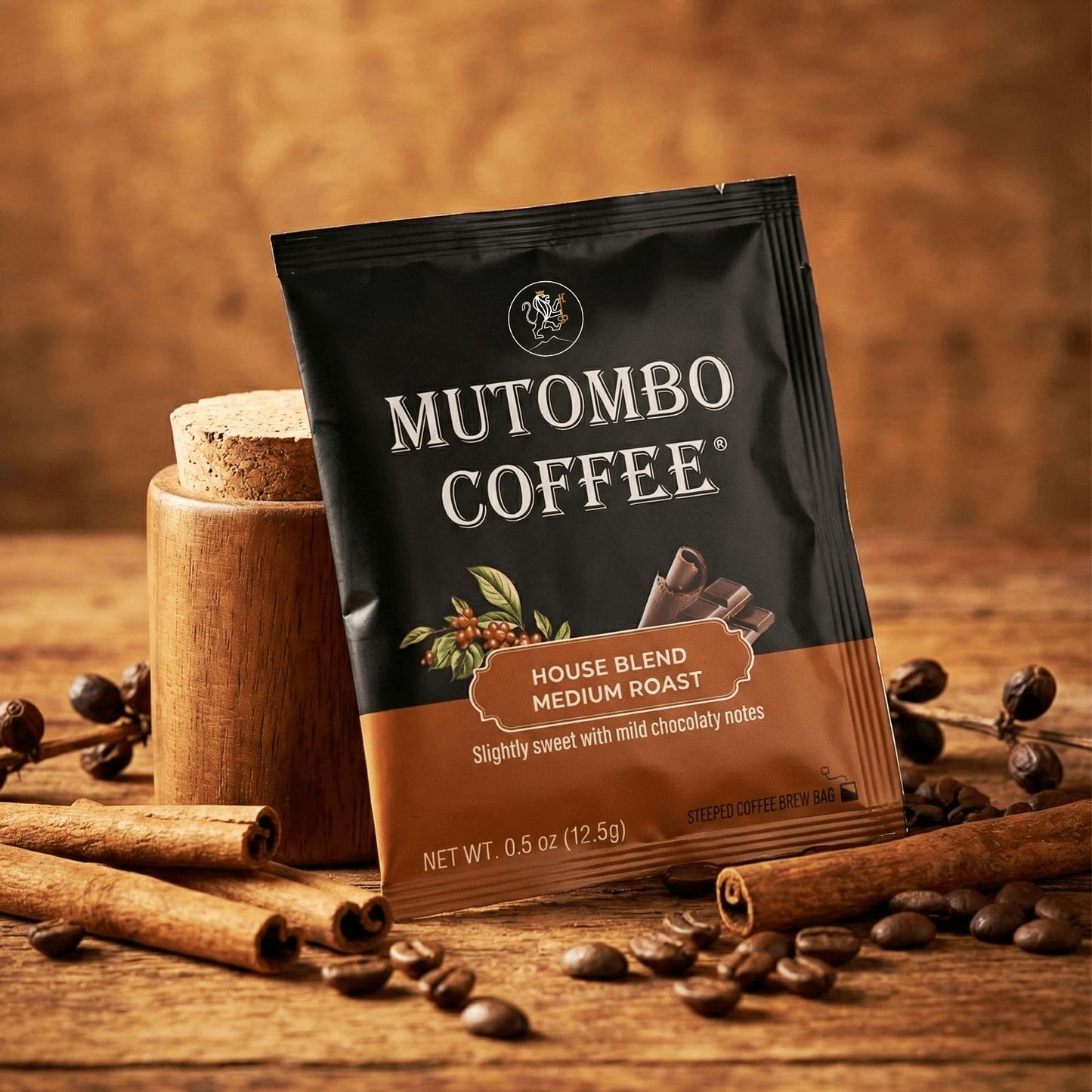 Mutombo Medium Roast Coffee Sachets | Single Serve Pouches | House Blend Coffee Packets | 0.5oz (12.5g) | Gourmet Balanced Acidity, 100% Arabica