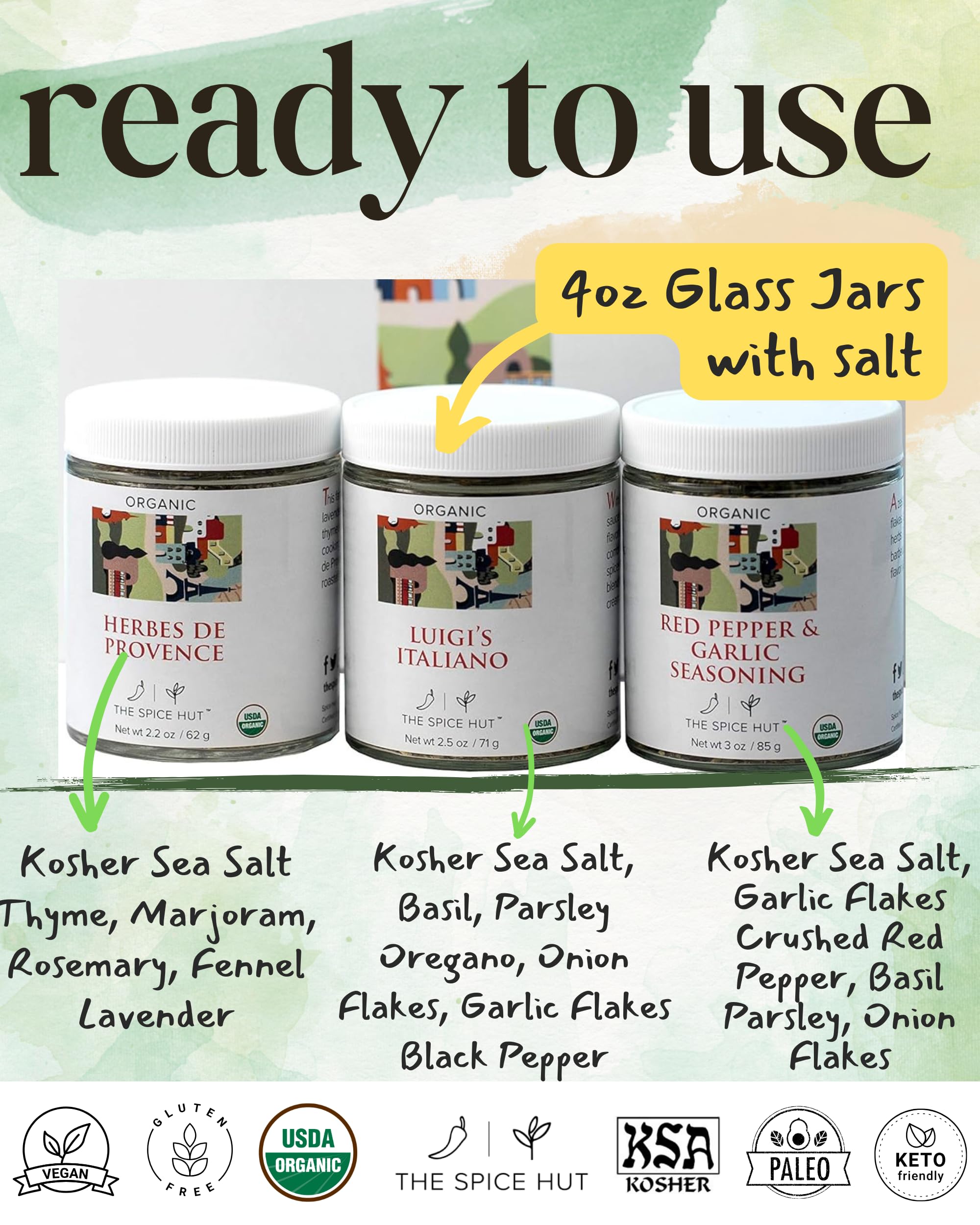 Organic Herb Seasoning Collection - 3 Flavors of Europe - Italian & French Spice Gift Set | Herbes De Provence, Luigis' Italiano, Red Pepper Garlic |