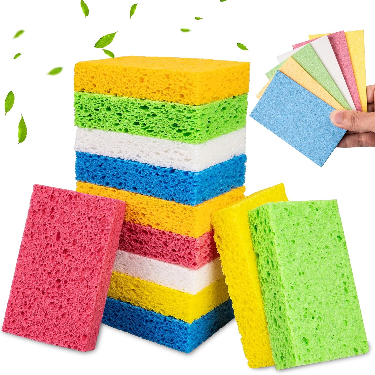 VUKOKU 12 PCS Kitchen Sponges, Natural Compressed Cellulose Sponges, Non-Scratch Reusable Sponges for Kitchen Dish Washing, Scrub Sponge for Cleaning