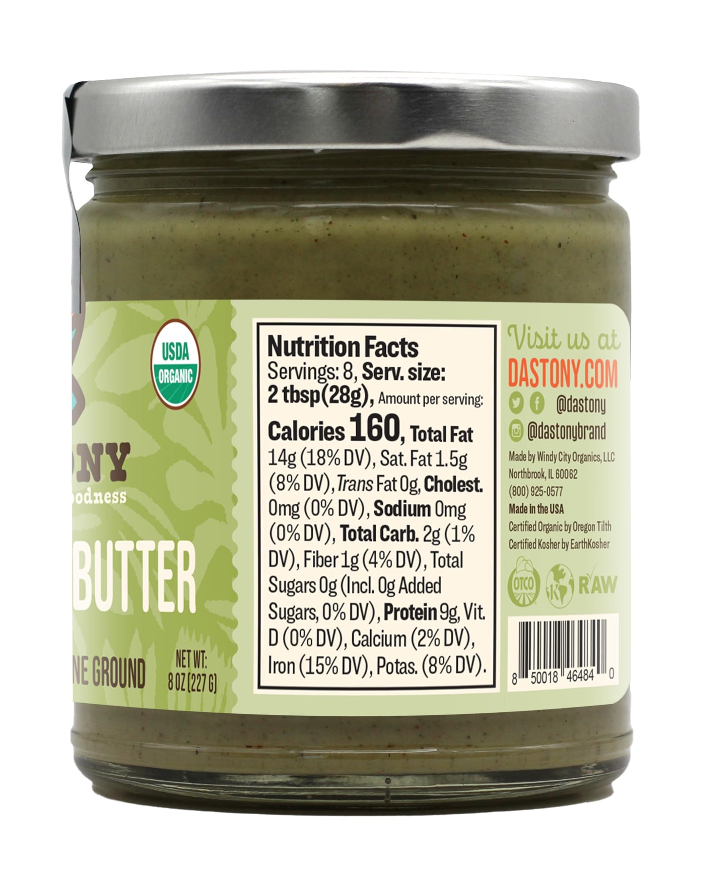 Dastony Organic Raw Hemp Seed Butter, 8 oz | Only One Ingredient | Vegan, Paleo and Keto Friendly, Non GMO, Gluten-free - Pack of 1