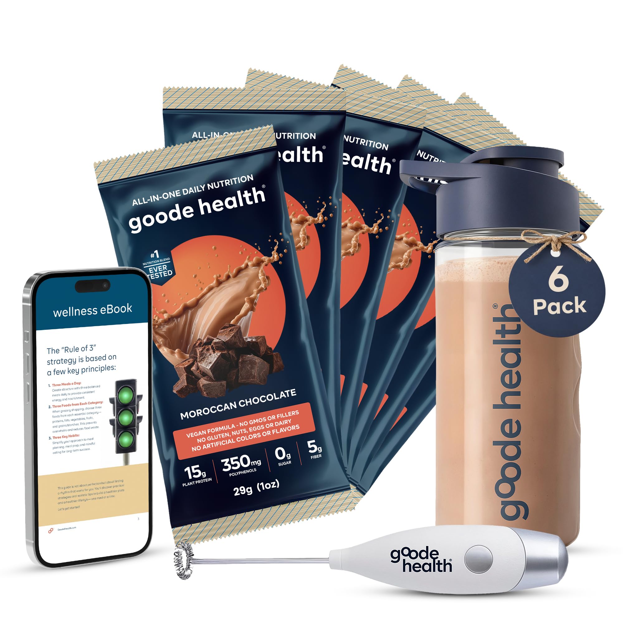 Goode Health All-In-One Nutrition Shake Kit | Chocolate 15g Plant Based Protein | Dairy Free, Soy Free, Gluten Free | Zero Sugar Low Carb High Fiber |