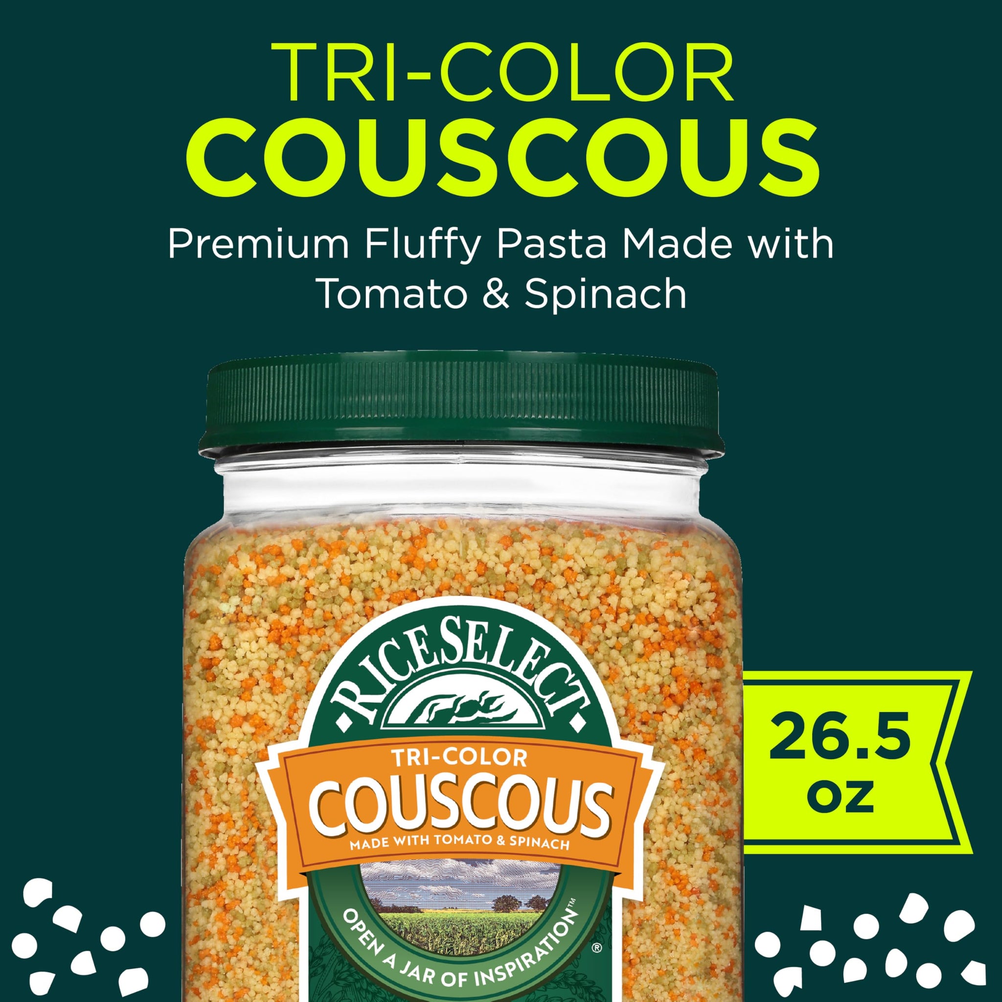 RiceSelect Tri-Color Couscous, Premium Moroccan-Style Couscous, Non-GMO, Certified Kosher, 26.5oz Jar (Pack of 1)
