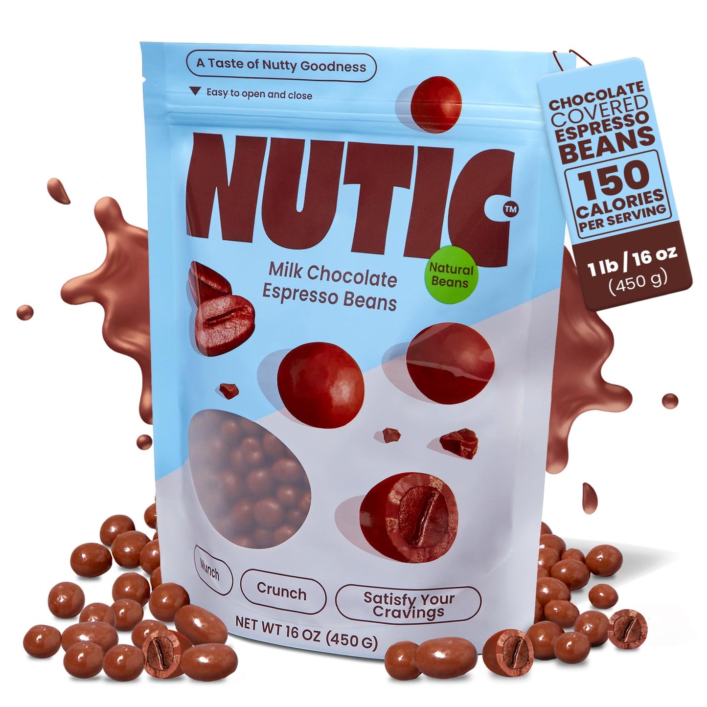 Nutic Gourmet Milk Chocolate Covered Espresso Beans - 1LB, Roasted Coffee Beans Covered in Milk Chocolate - Bulk (Pack of 1)