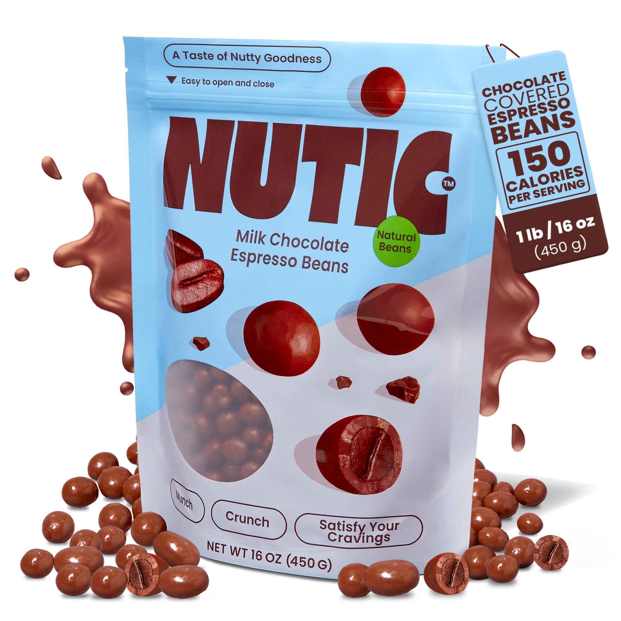 Nutic Gourmet Milk Chocolate Covered Espresso Beans - 1LB, Roasted Coffee Beans Covered in Milk Chocolate - Bulk (Pack of 1)